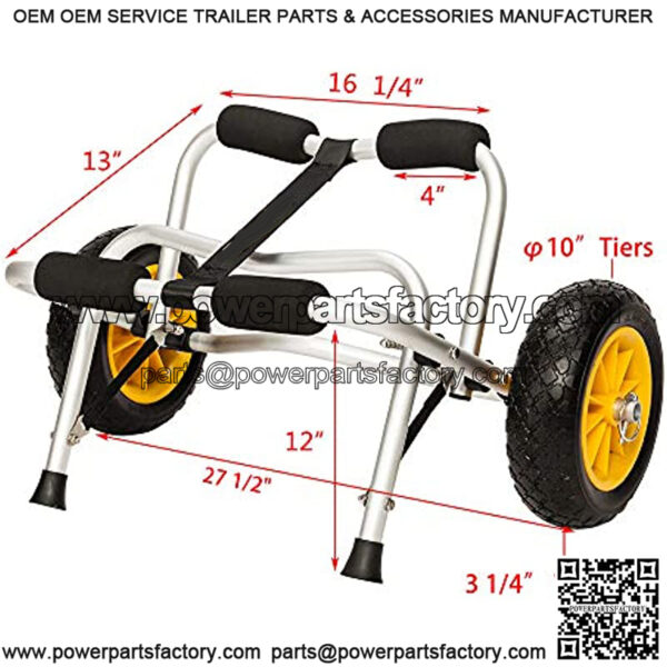 Bonnlo Boat Kayak Canoe Cart Carrier Dolly Trailer Tote Trolley Transport Kayak Accessories Large with 20x2mm Aluminum Pipe Double Kickstands, Inflation Free Solid Tire Wheels, 2 Ratchet Straps - Image 3