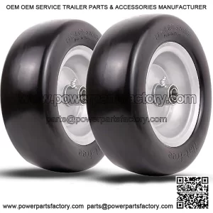 11x4.00-5 lawn mower tires flat free, Solid Smooth Tires and Wheel with 3/4" or 5/8" & 1/2" Precision bearings, 3.4"-5" Centered Hub, for Zero-Turn Lawn Mowers, Extra Universal Adapter Kit (2 Pack)