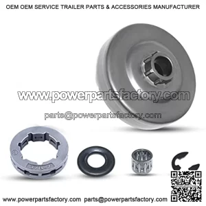 Clutch Drum Rim Sprocket Washer 3/8"7T Kit For HUSQVARNA 390 390XP 385 385XP Saw, Clutch Drum + Clutch Washer + Clutch Bearing + 3/8-7T Rim Sprocket + E-clip