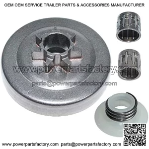 2X Clutch Drum Bearing Worm Gear Kit For Husqvarna 340 345 350 445 445E 450 450E , .325" 7T Clutch Drum, Worm Gear, Clutch Bearing, Piston Bearing