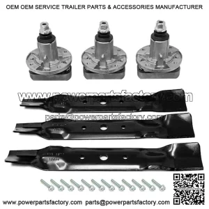 3 Blades 3 Spindles Set for John Deere 48" Deck L120 L130 Mowers GX20250 GY20785