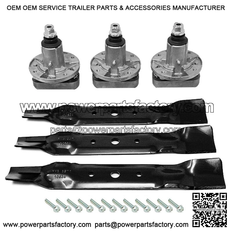3 Blades 3 Spindles Set for John Deere 48" Deck L120 L130 Mowers GX20250 GY20785