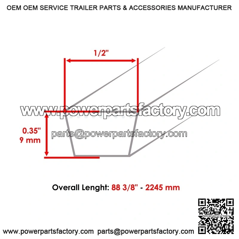 88 3/8" x 1/2" Drive V-Belt for Cub Cadet i1042 i1046 i1050 - Replaces 954-04134 - Image 2