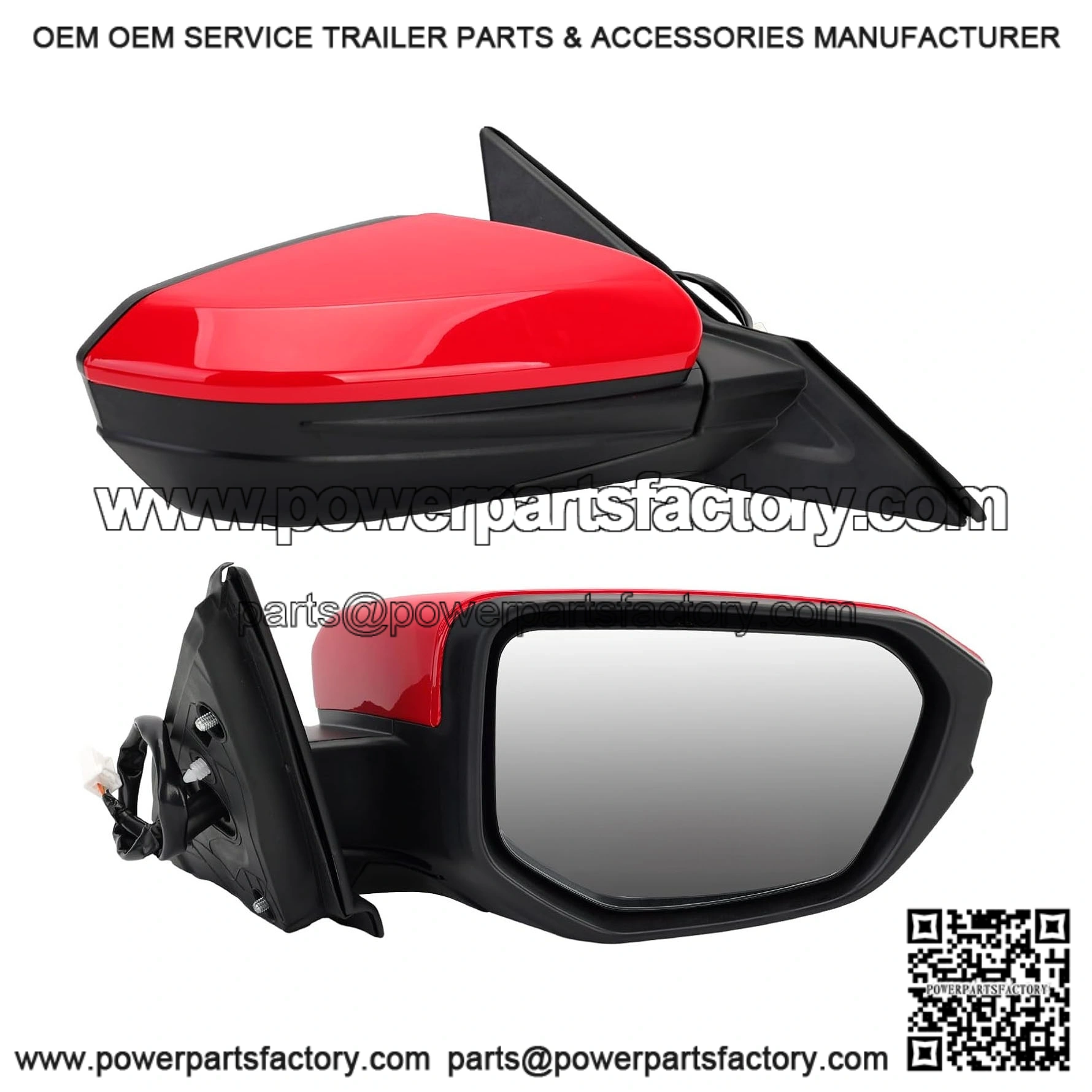 Passenger Side Mirror Compatible with 2016-2021 Honda Civic Coupe Sedan Hatchback, Power Glass, Non-Heated, Manual Folding, Red