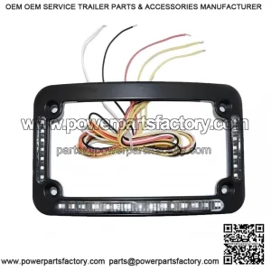 Dual LED Curved License Plate Frame ?C with Brake or Turns ?C Black Finish for Motorcycle