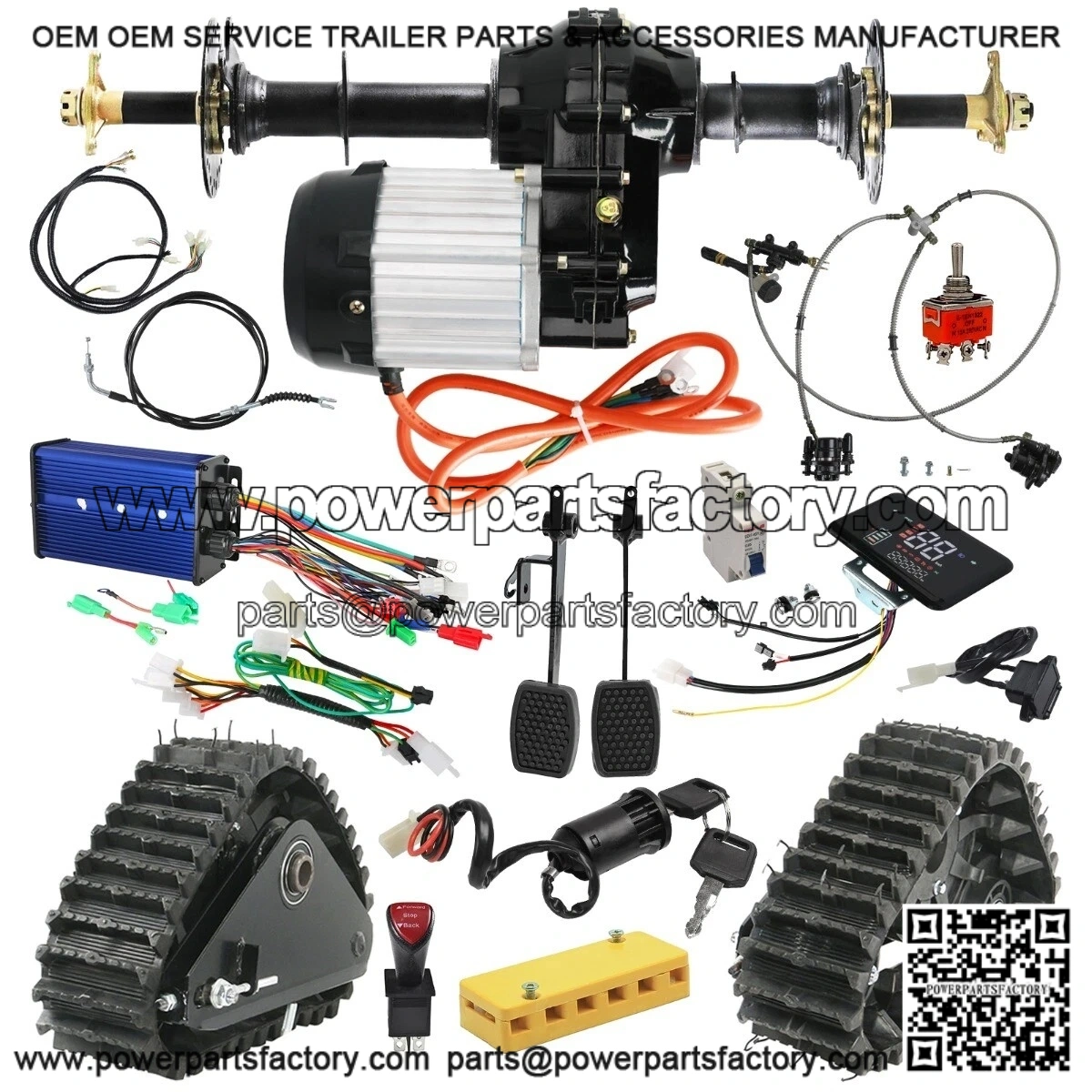 72V 1500W Differential Motor Rear Axle Kit with Snow Sand Tracks for Electric ATV Golf Cart Go Kart