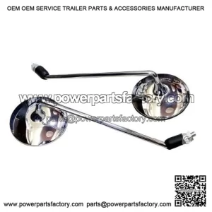 Long Stem Round Side Rear View Mirrors with Brackets for Vespa PX Lusso, LML & P200.